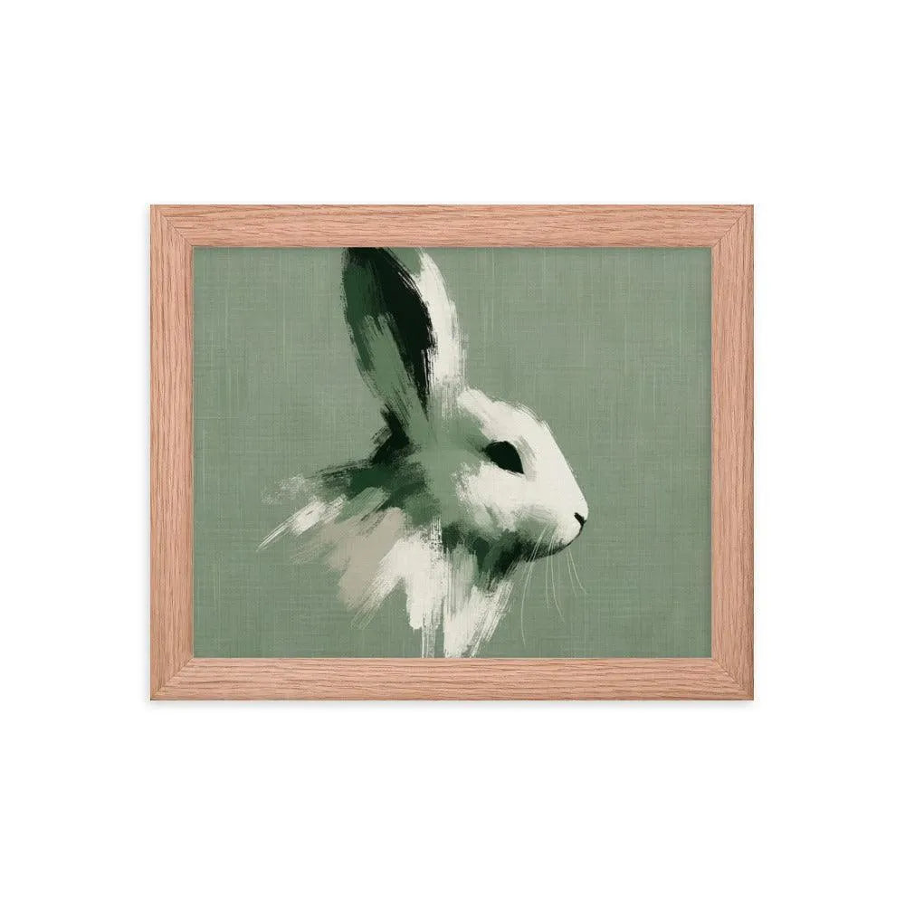 Green Brush Stroke Rabbit Minimalistic Art Framed Poster - Oh Posters