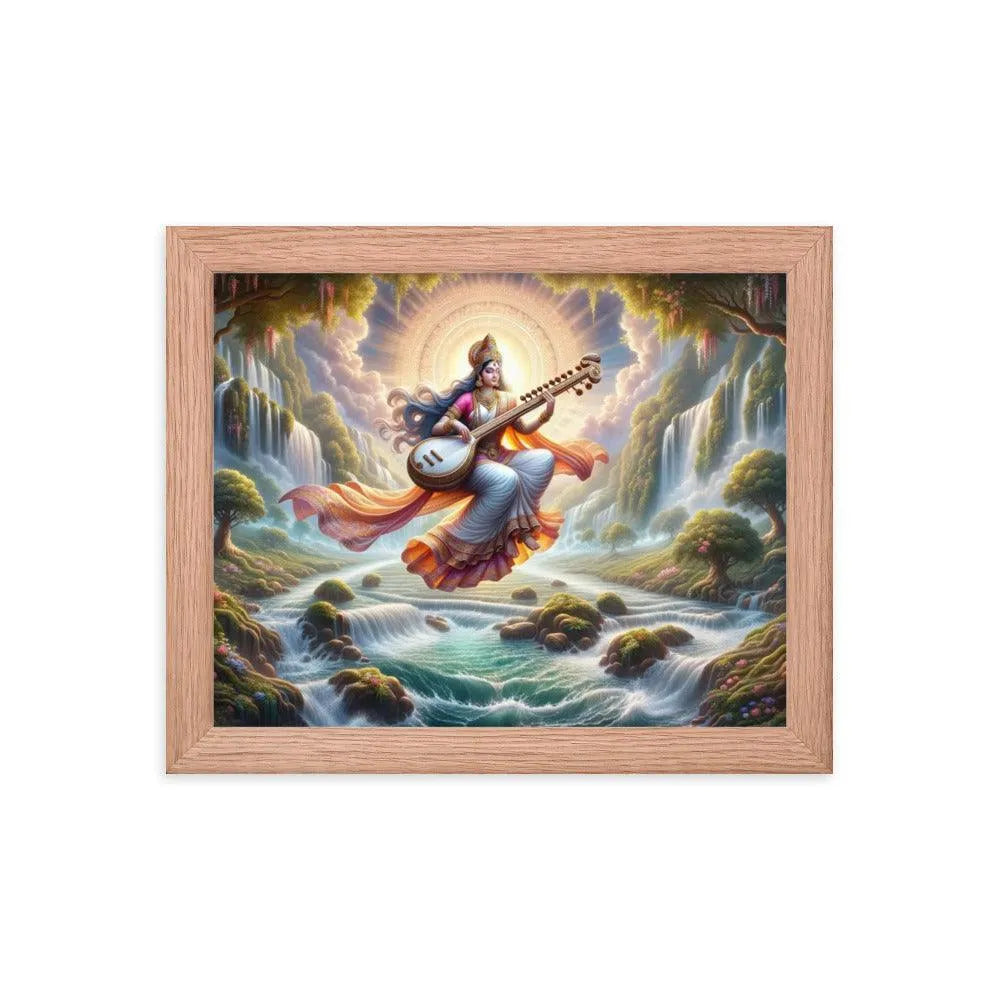 Goddess Saraswati Veena Serenity Hindu Framed Poster - Oh Posters