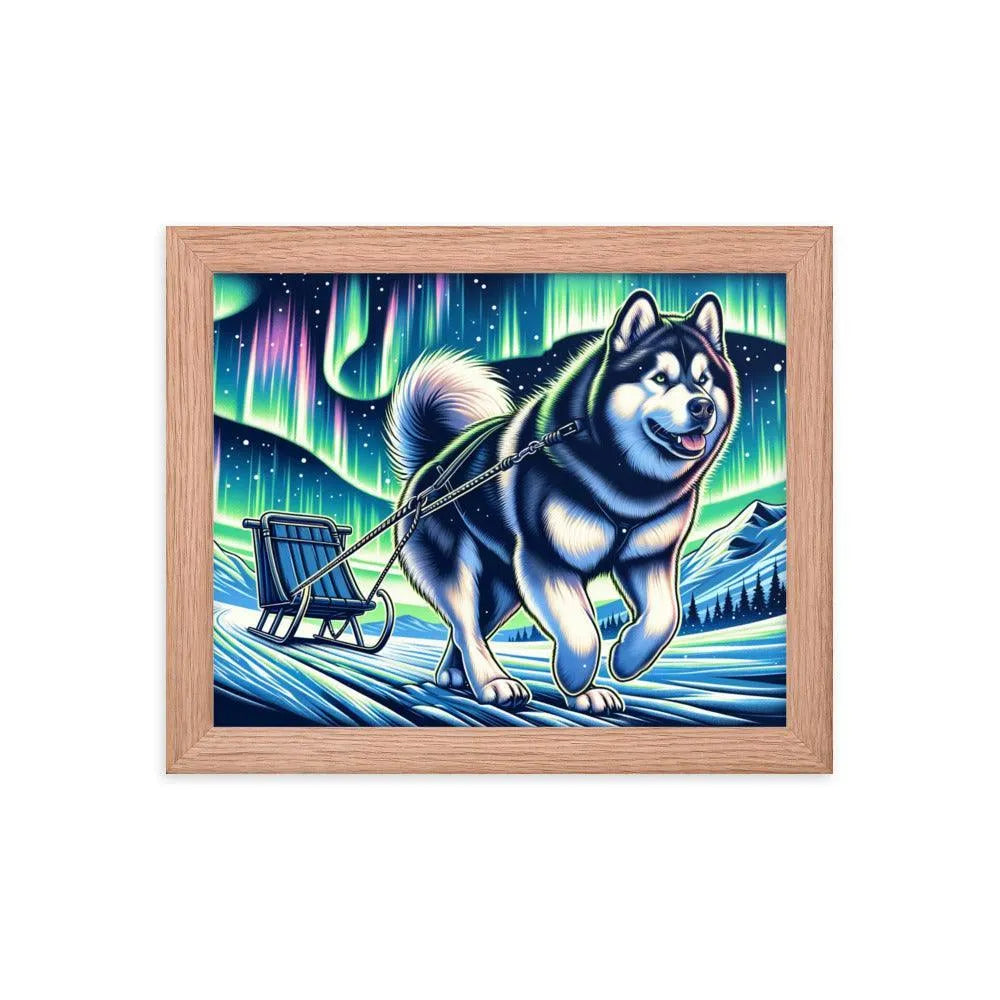 Northern Lights Adventure Alaskan Malamute Art Framed Poster - Oh Posters