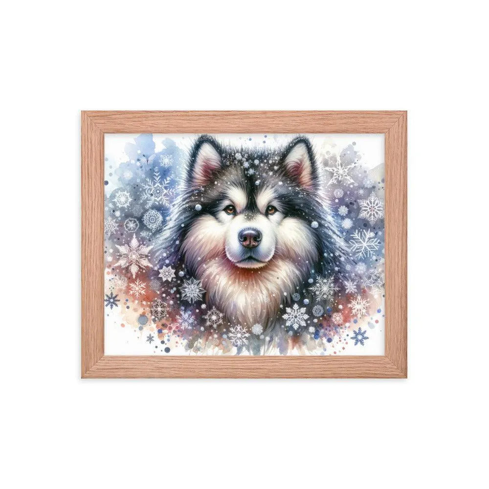 Snowy Flurries Alaskan Malamute Watercolor Framed Poster - Oh Posters