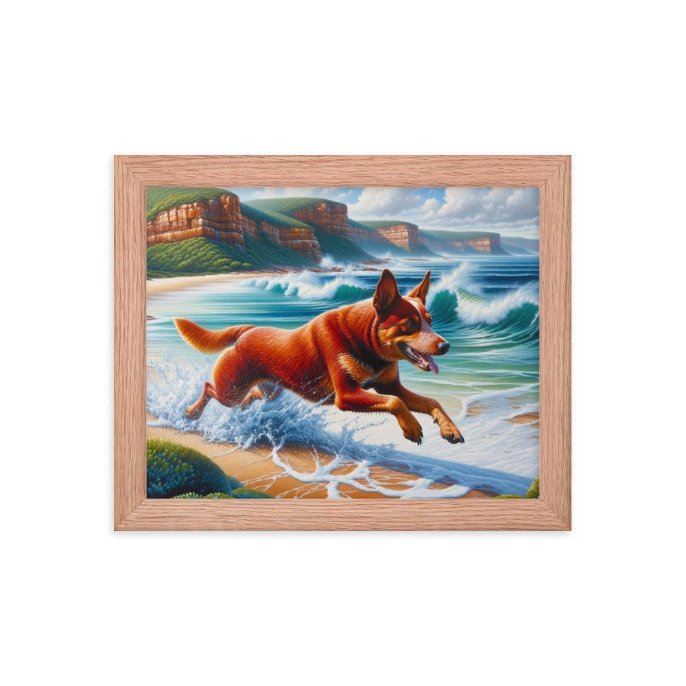 Coastline Australian Cattle Dog Oil Painting Framed Poster - Oh Posters