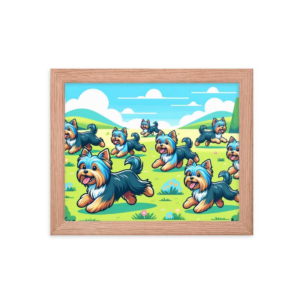 Cheerful Australian Silky Terrier Playtime Cartoon Landscape Framed Poster - Oh Posters