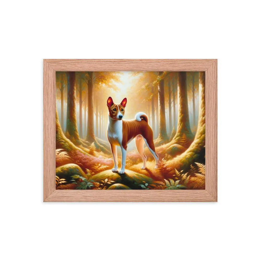 Enchanting Forest Portrait of Basenji Dog in Oil Painting Framed Poster - Oh Posters