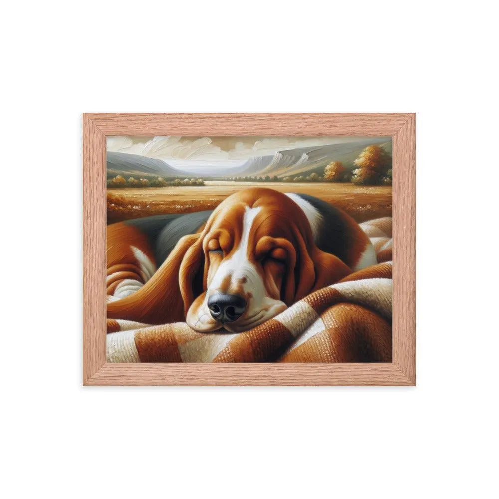 Cozy Basset Hound Peaceful Oil Painting Framed Poster - Oh Posters