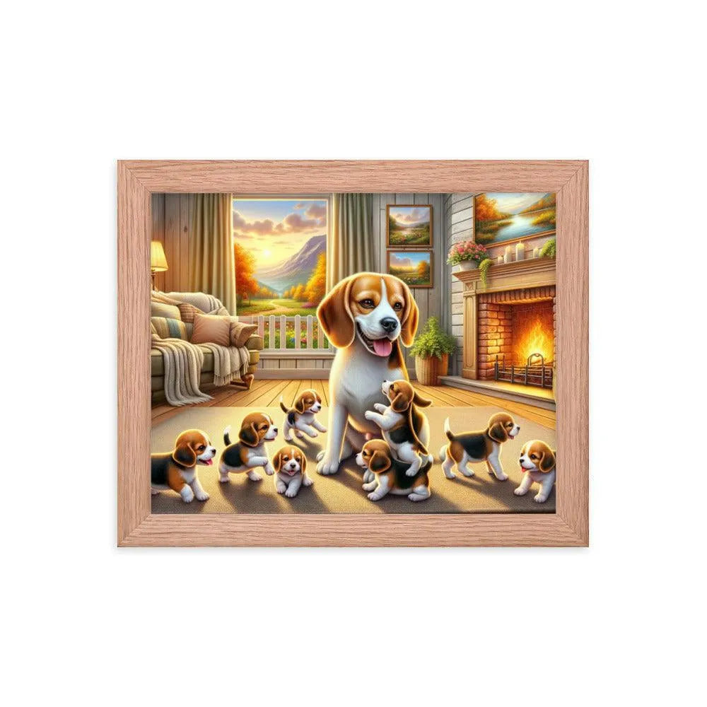 Cozy Beagle Family Heartwarming Home Digital Art Framed Poster - Oh Posters