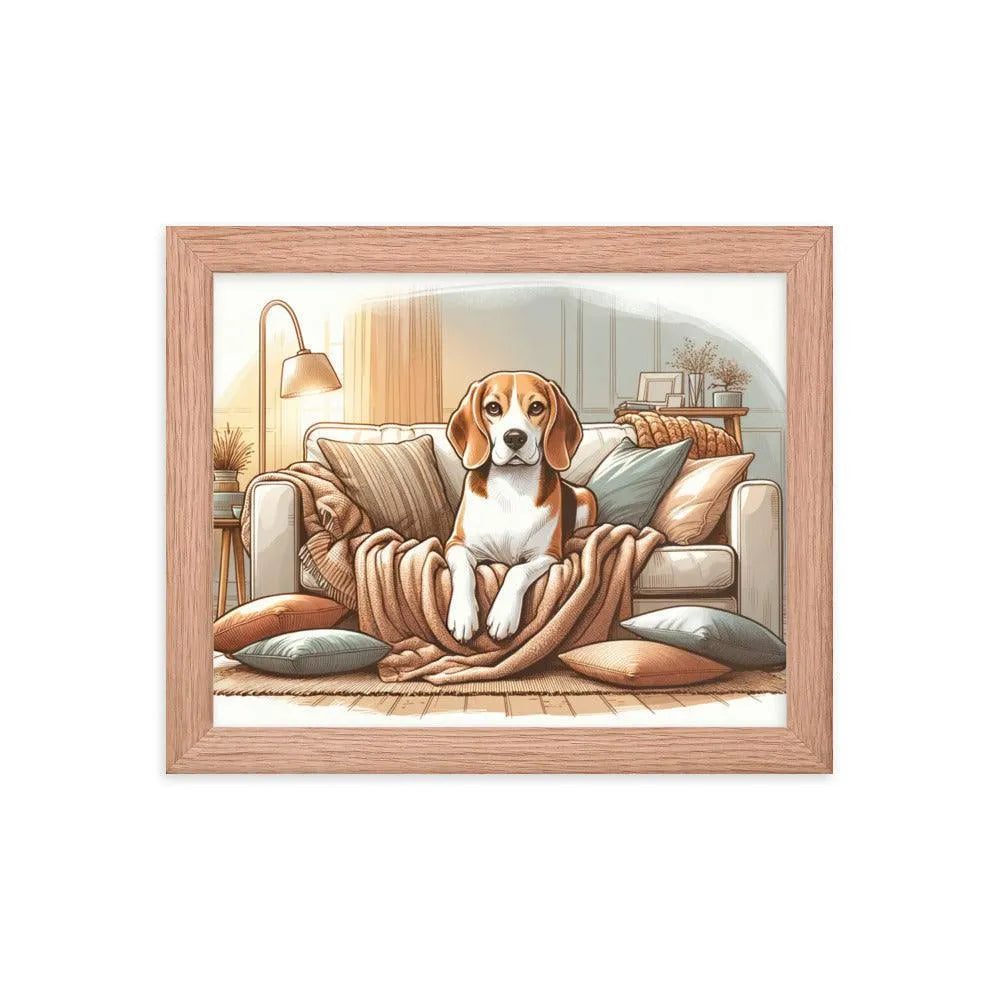 Cozy Beagle on the Couch Home Illustration Framed Poster - Oh Posters