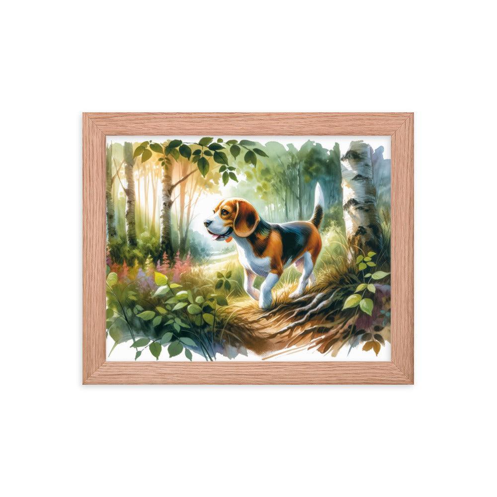 Forest Stroll Beagle in Watercolor Painting Framed Poster - Oh Posters