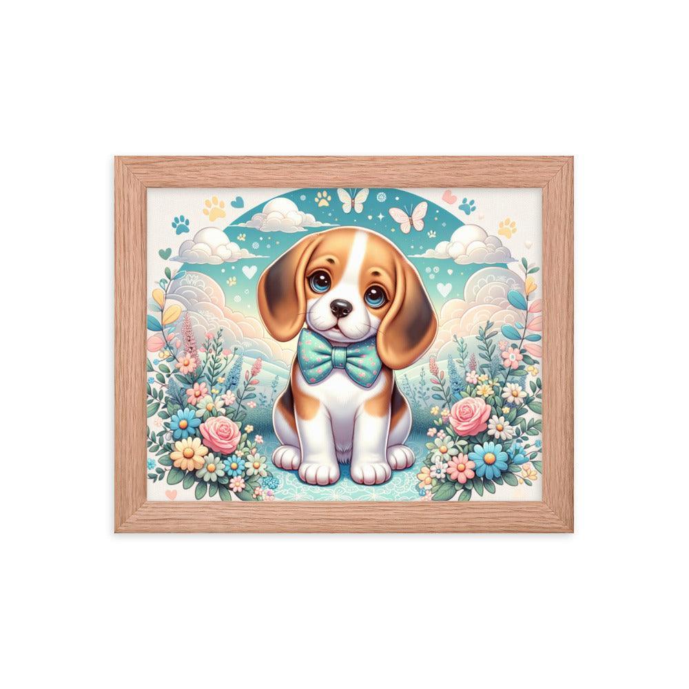 Curious Beagle with Bowtie Vector Art Framed Poster - Oh Posters