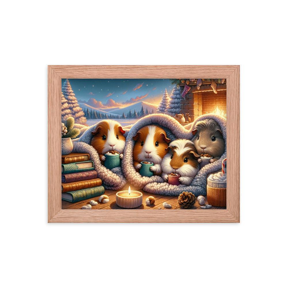 Cozy Guinea Pig Gathering Warmth and Cocoa Peaceful Framed Poster - Oh Posters