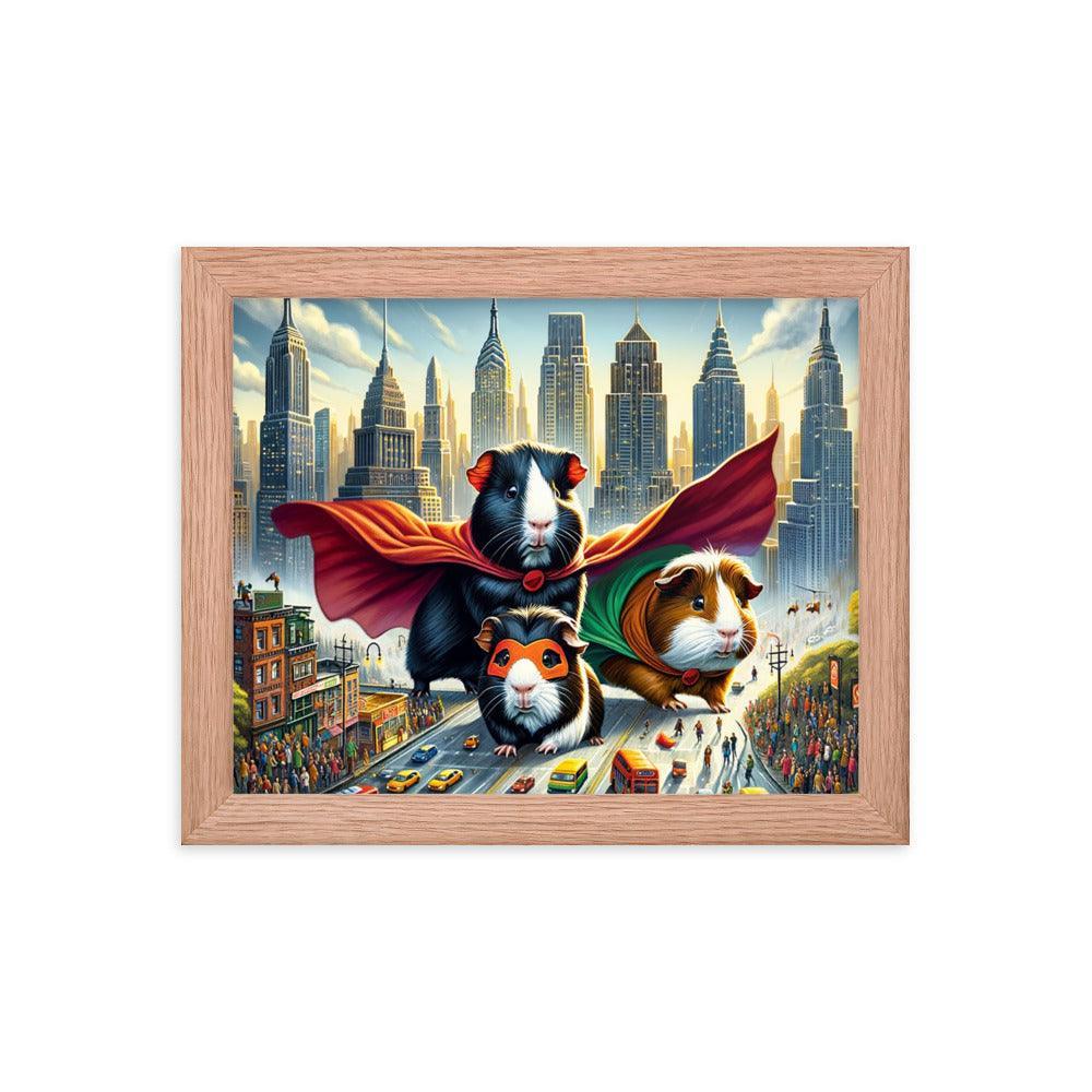 Guinea Pig Heroes Dynamic Cityscape Adventure Framed Poster - Oh Posters