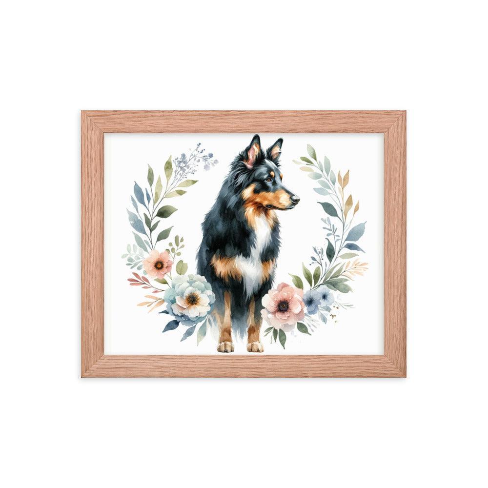 Elegant Beauceron Dog Poise with Soft Pastel Floral Watercolor Design Framed Poster - Oh Posters