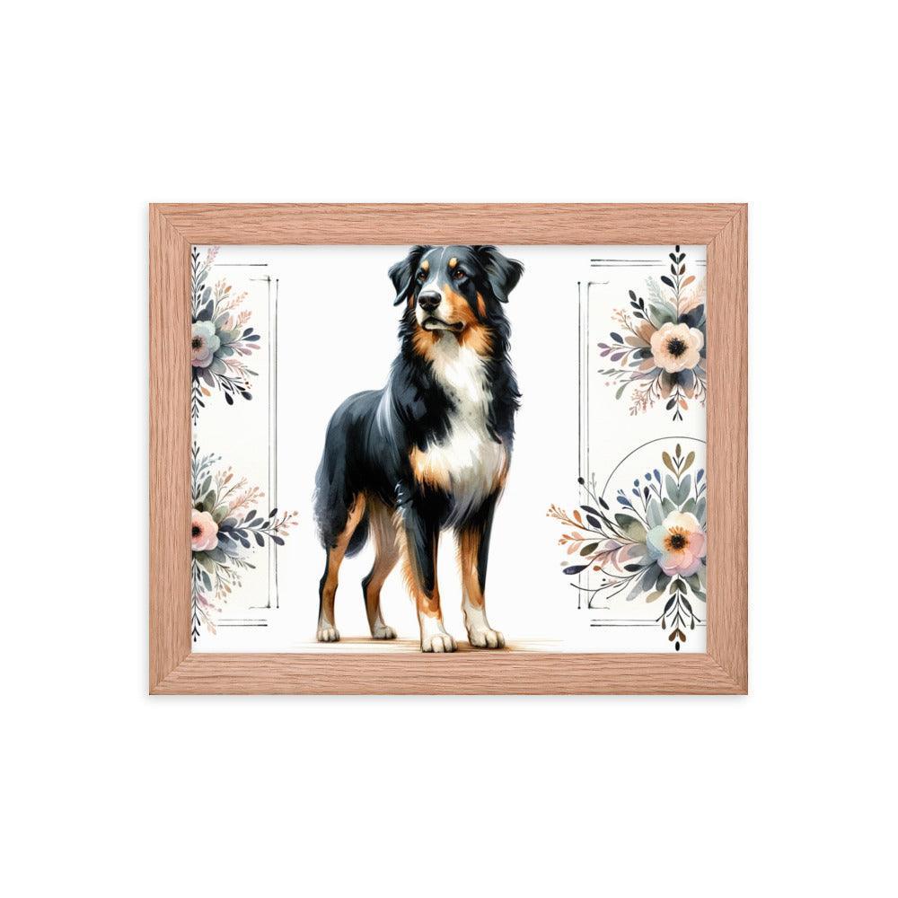 Graceful Beauceron Dog Watercolor Art with Soft Pastel Florals Framed Poster - Oh Posters