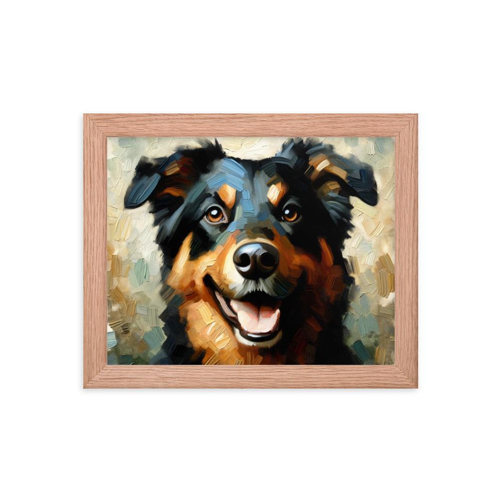 Joyful Beauceron Portrait Oil Painting Textured Brushwork Framed Poster - Oh Posters