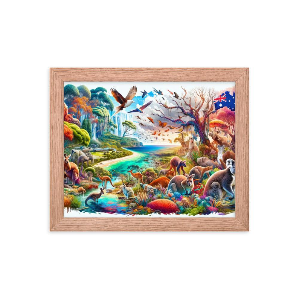 Enchanted Australian Wildlife Oasis Vivid Illustration Framed Poster - Oh Posters