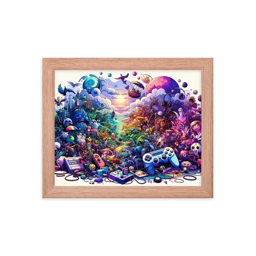 Video Game Universe Colorful Mashup Illustration Framed Poster - Oh Posters
