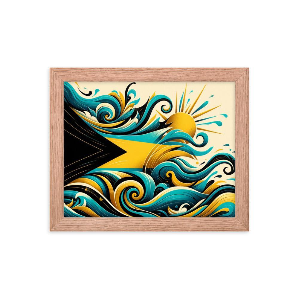 Sunrise Waves Abstract Art Inspired by Bahamas Flag Framed Poster - Oh Posters