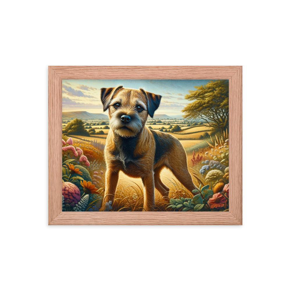 Border Terrier Countryside Morning Glow Art Framed Poster - Oh Posters