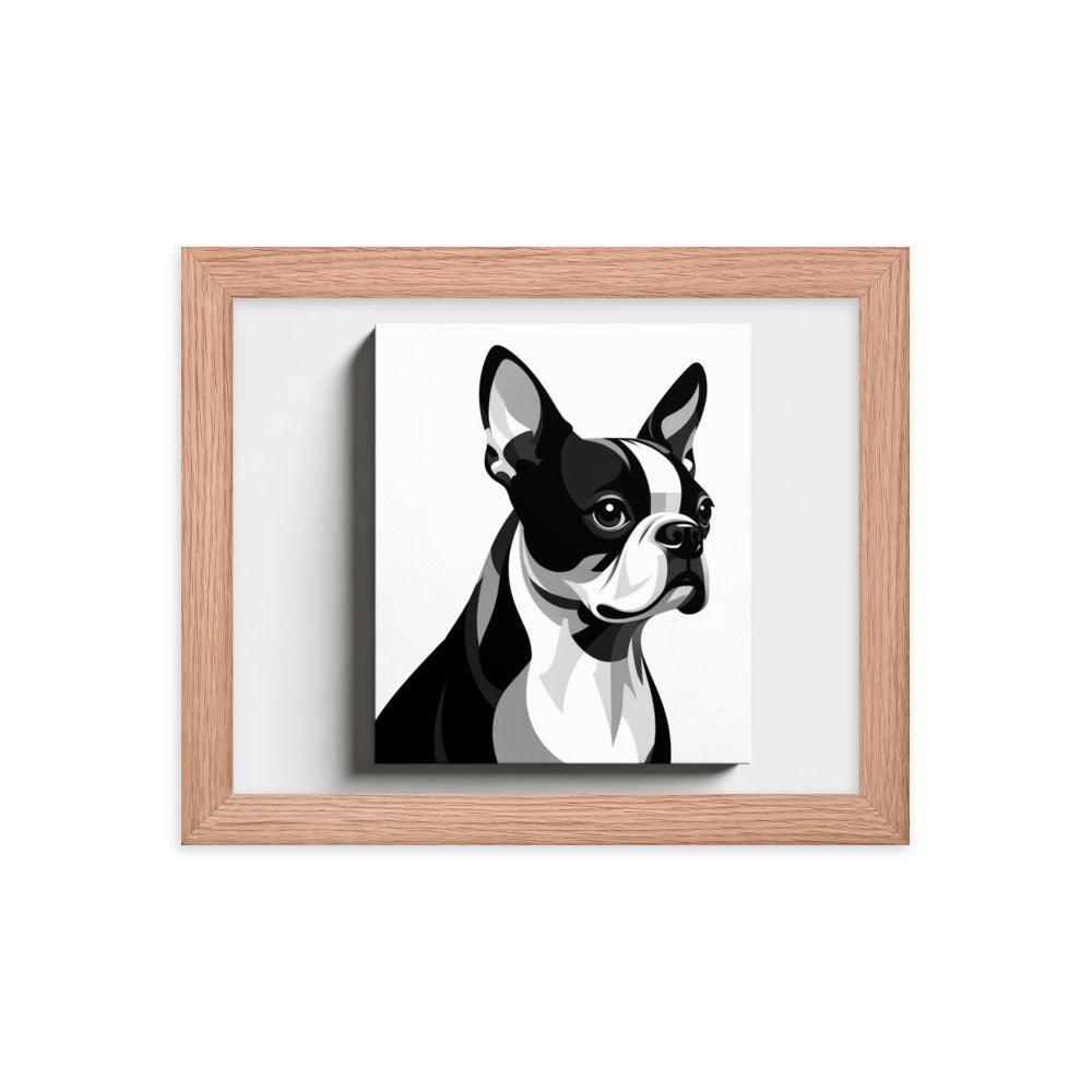 Monochrome Boston Terrier Illustration Framed Poster - Oh Posters