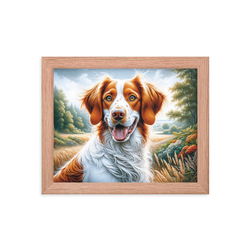 Brittany Dog Energetic Outdoor Pose in Vibrant Colors Framed Poster - Oh Posters