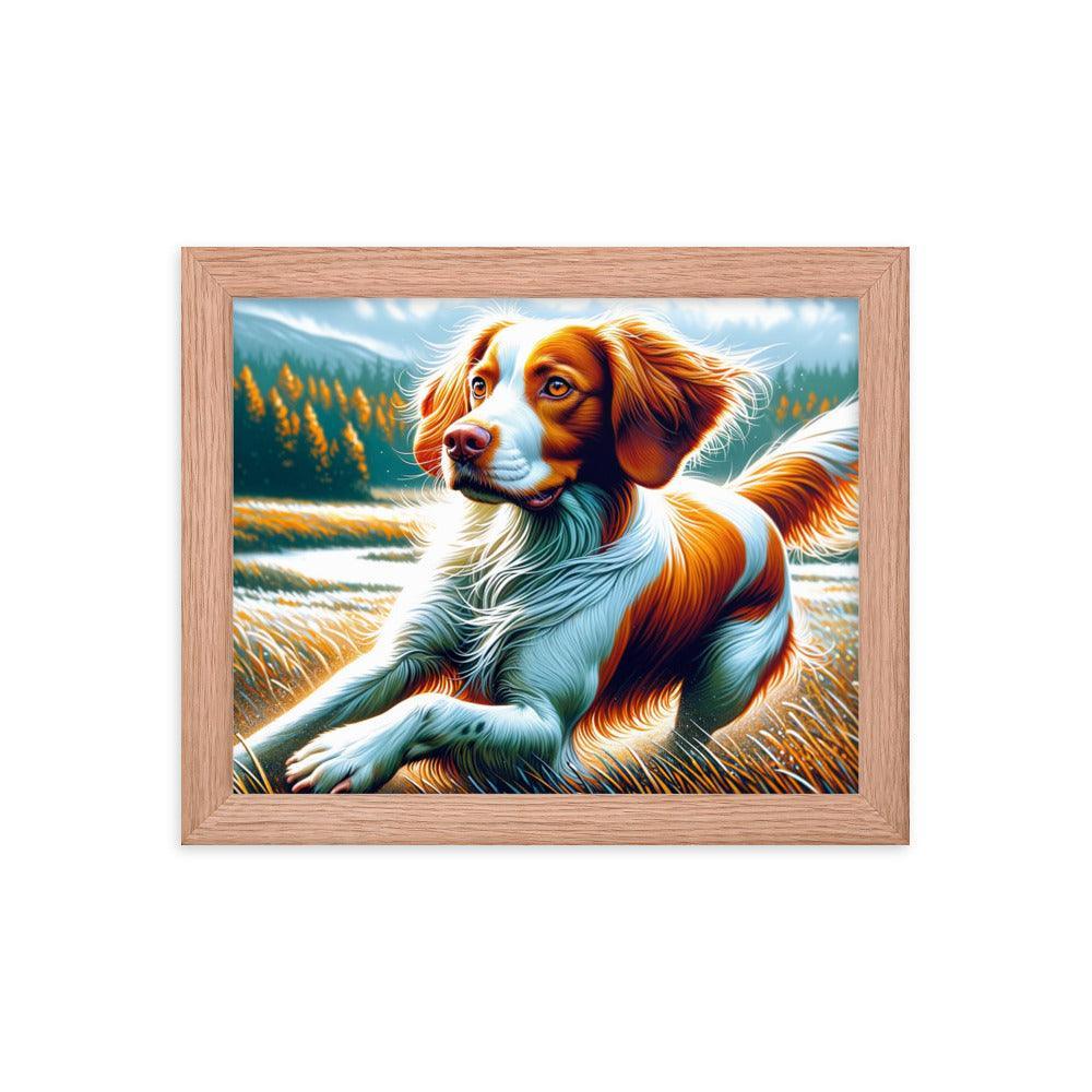 Brittany Dog in Nature Dynamic Pose with Vibrant Outdoor Scene Framed Poster - Oh Posters