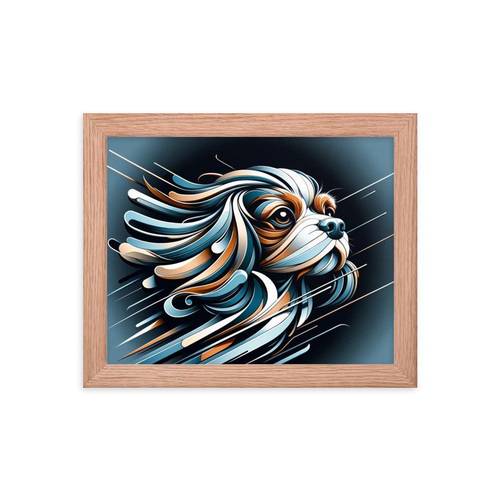 Cavalier King Charles Spaniel Futurism with Dynamic Lines and Metallic Tones Framed Poster - Oh Posters