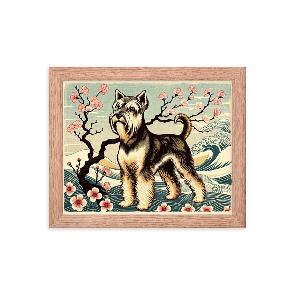 Cesky Terrier in Japanese Ukiyo-e Style with Traditional Scenery and Textures Framed Poster - Oh Posters