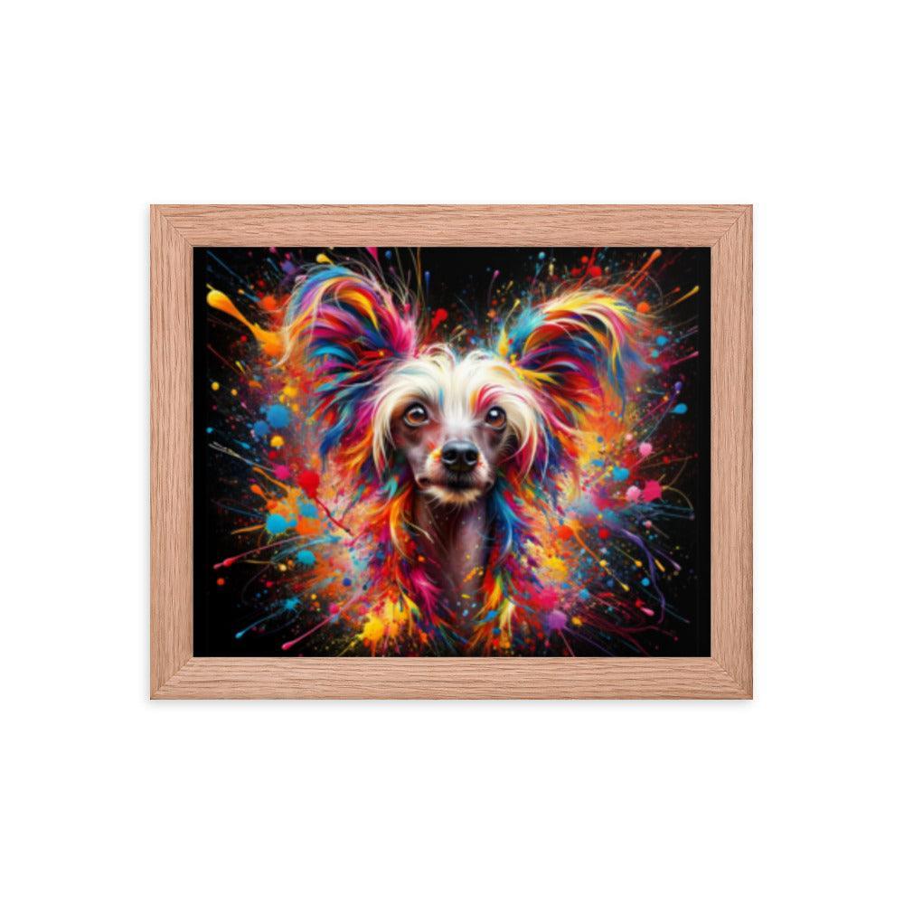 Chinese Crested Dog Colorful Splatter Art and Dynamic Texture Framed Poster - Oh Posters