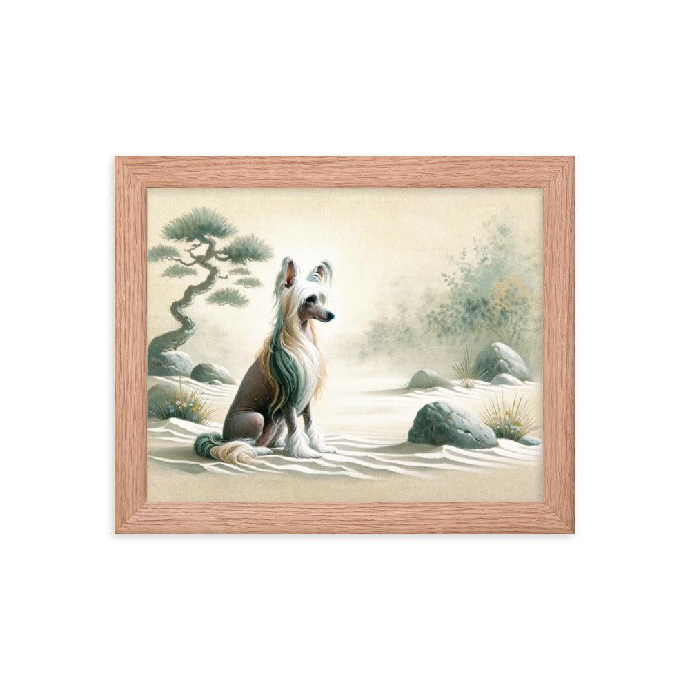 Chinese Crested Dog in Zen Garden Art with Soft Colors Framed Poster - Oh Posters