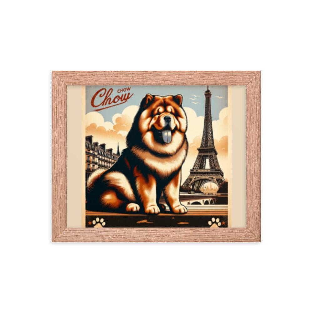 Chow Chow Vintage Travel Art with Retro Eiffel Tower Framed Poster - Oh Posters