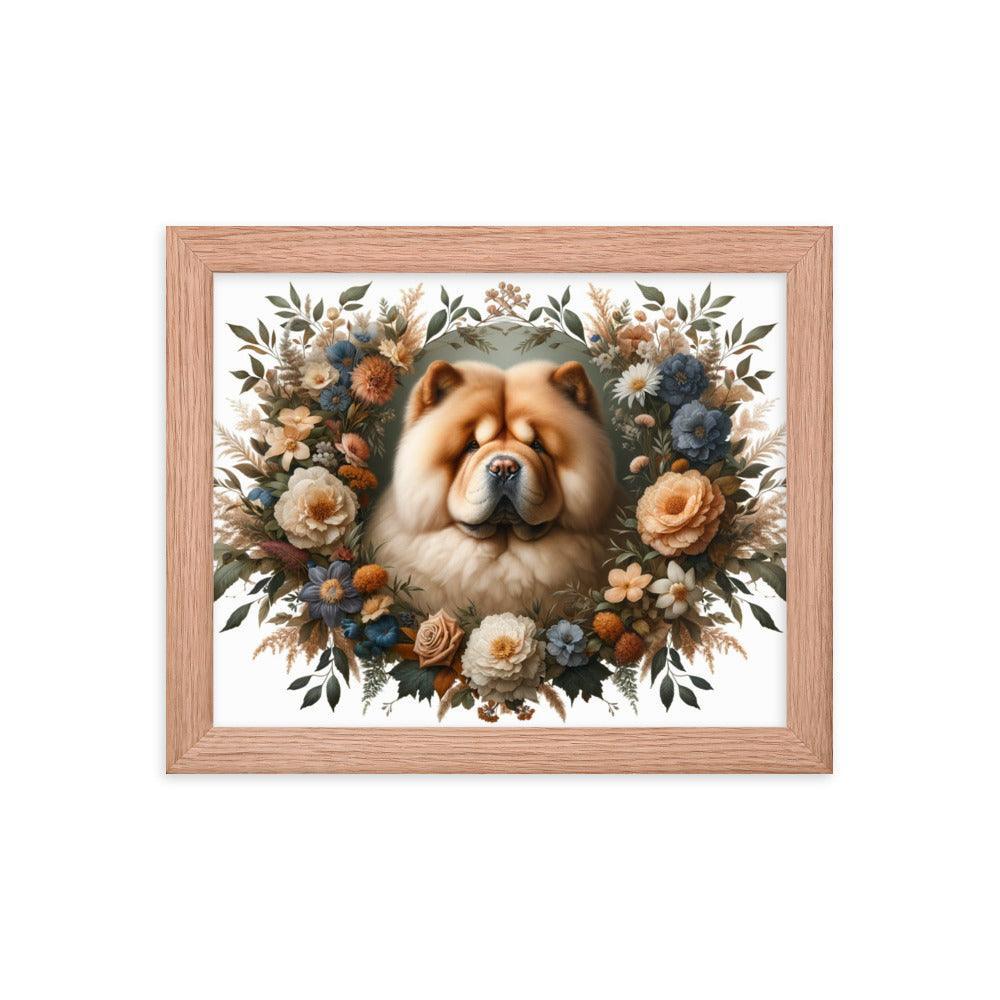 Chow Chow in Detailed Floral Frame with Natural Colors Framed Poster - Oh Posters