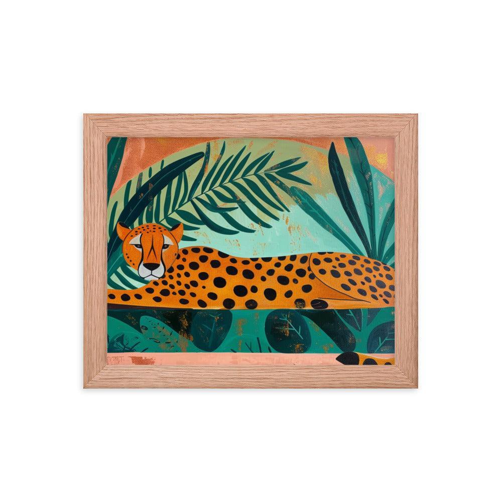 Cheetah Repose in Lush Greenery Artwork Framed Poster - Oh Posters