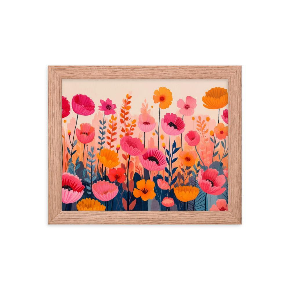 Cheerful Wildflowers Warm Tones Illustration Framed Poster - Oh Posters