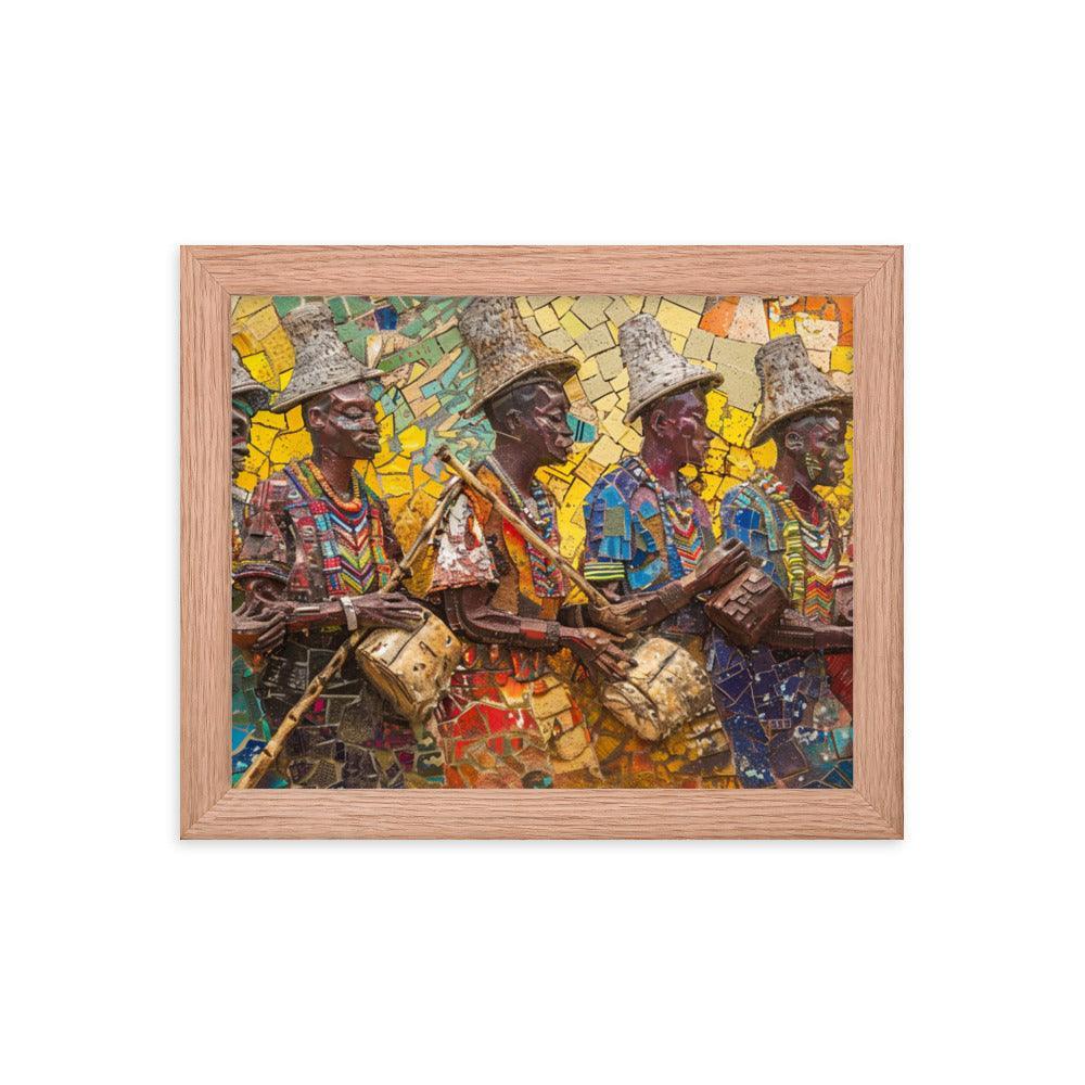 Colorful Cameroon Drummers Mosaic Art Framed Poster - Oh Posters