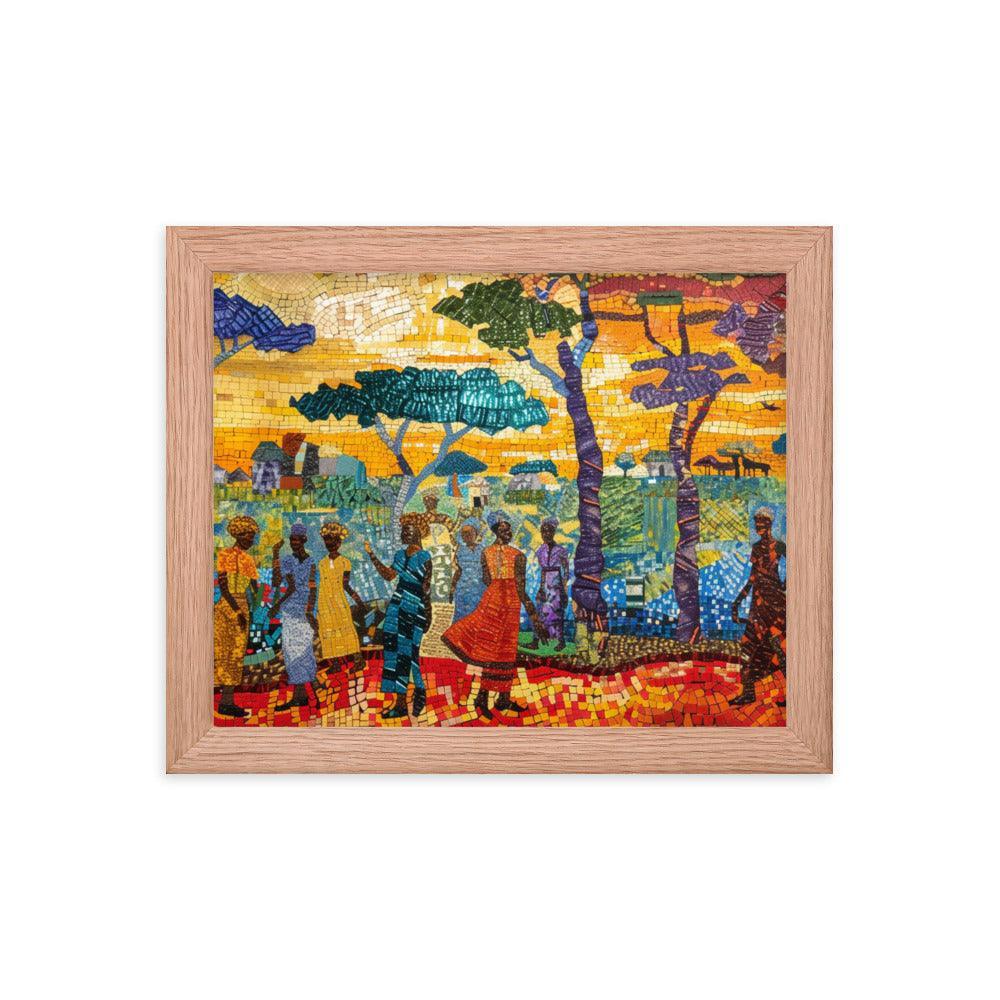 Chad Mosaic Artwork of Rural Community Scene Framed Poster - Oh Posters