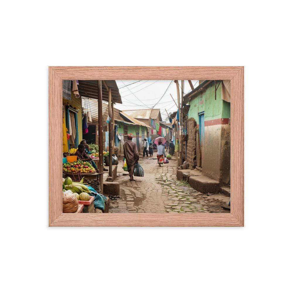 Ethiopia Vibrant Market Street with Fresh Produce Framed Poster - Oh Posters