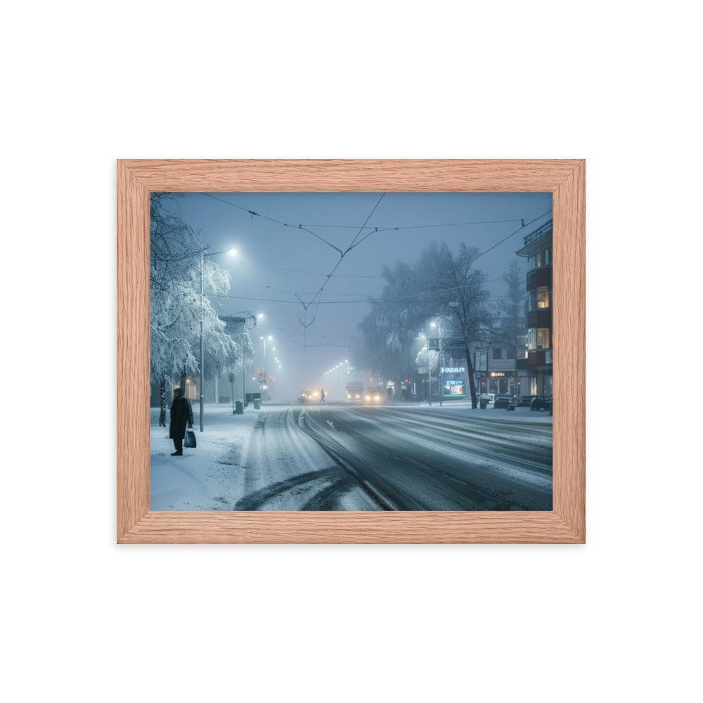 Finland Winter Night Snowy Street Framed Poster - Oh Posters