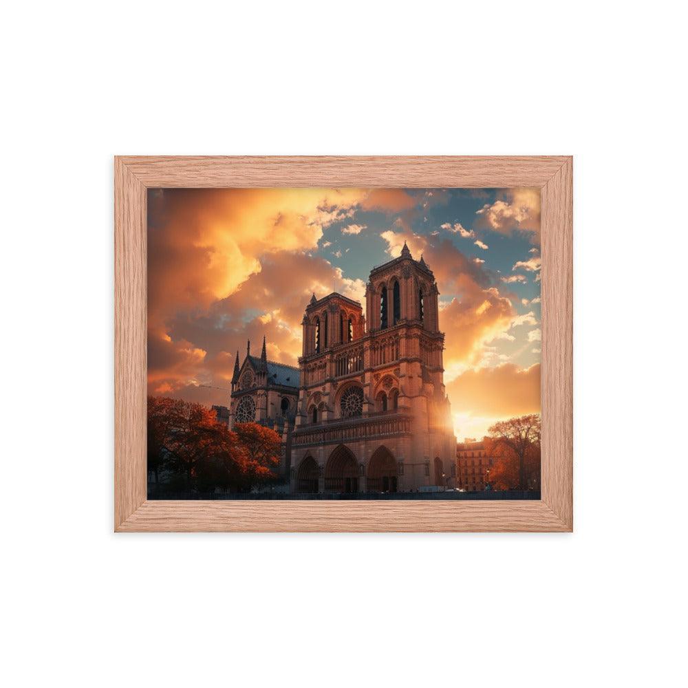 France Paris Notre Dame Cathedral Scenic Sunset Framed Poster - Oh Posters