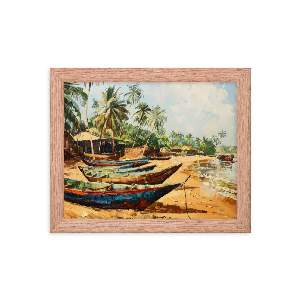 Gambia Coastal Village Palm Trees Painting Framed Poster - Oh Posters