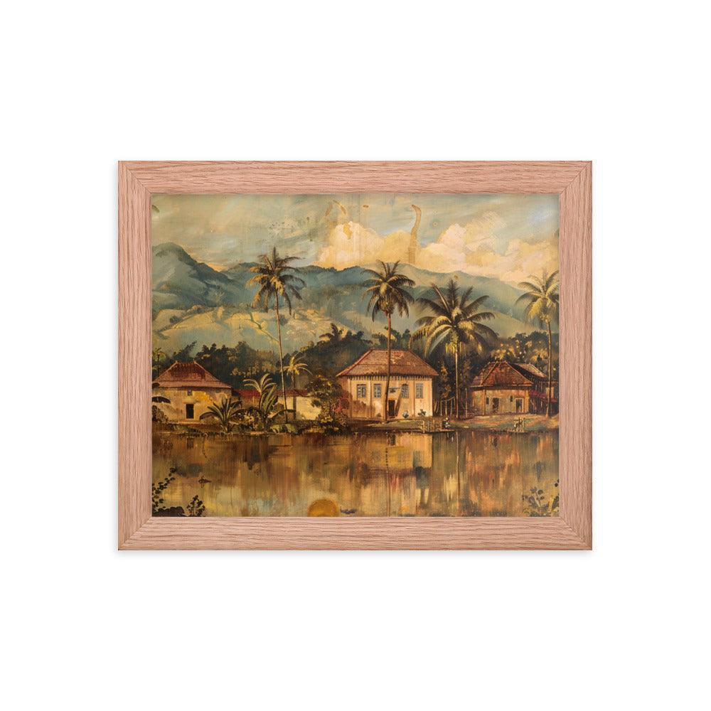 Guyana Traditional Village Scenic Mountains Framed Poster - Oh Posters