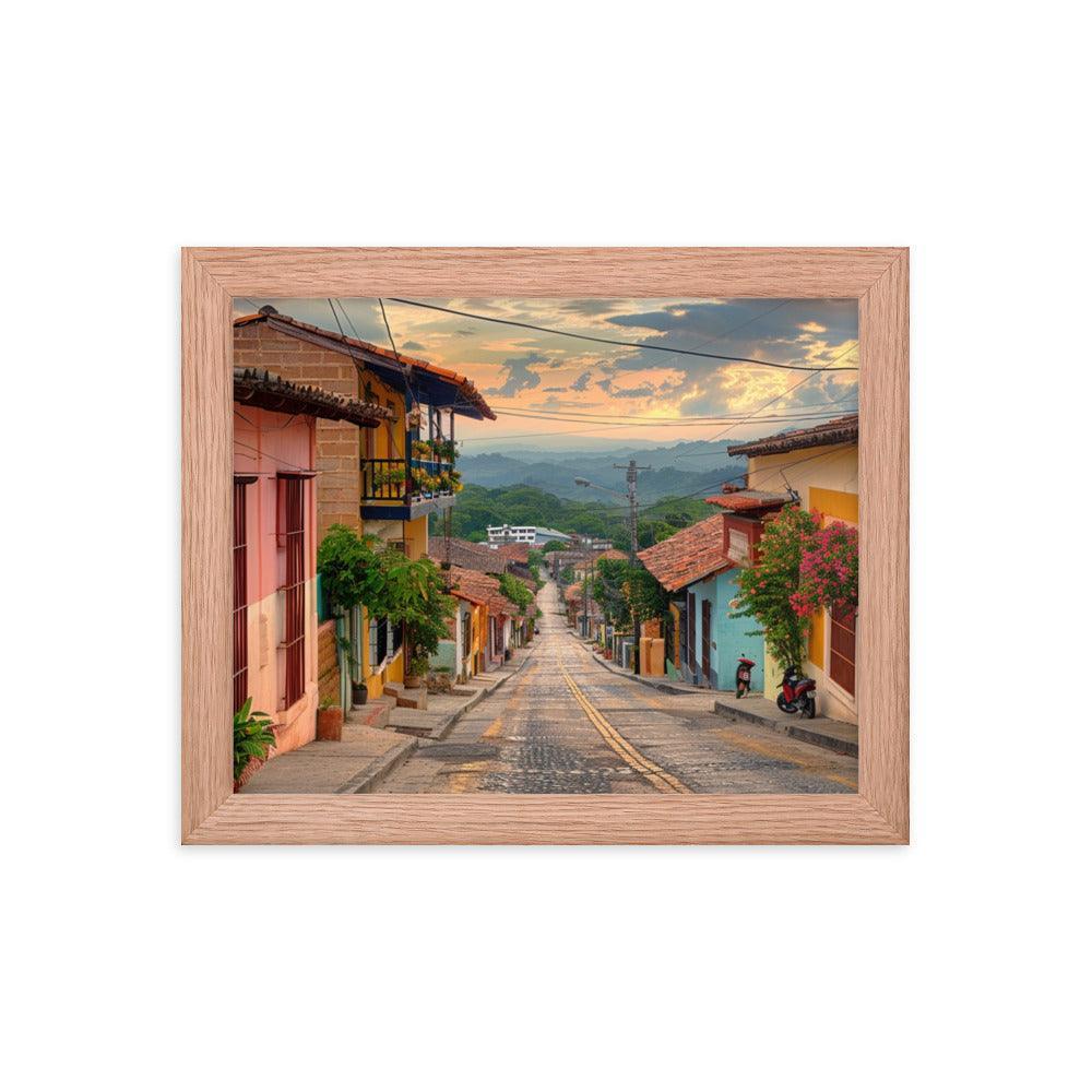 Honduras Colorful Village Street Sunset Framed Poster - Oh Posters