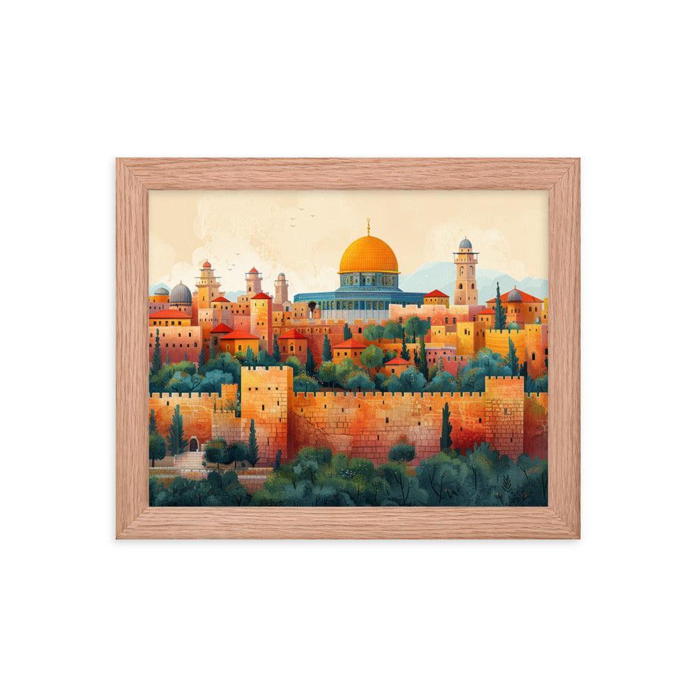 Israel Jerusalem Old City Illustration Framed Poster - Oh Posters