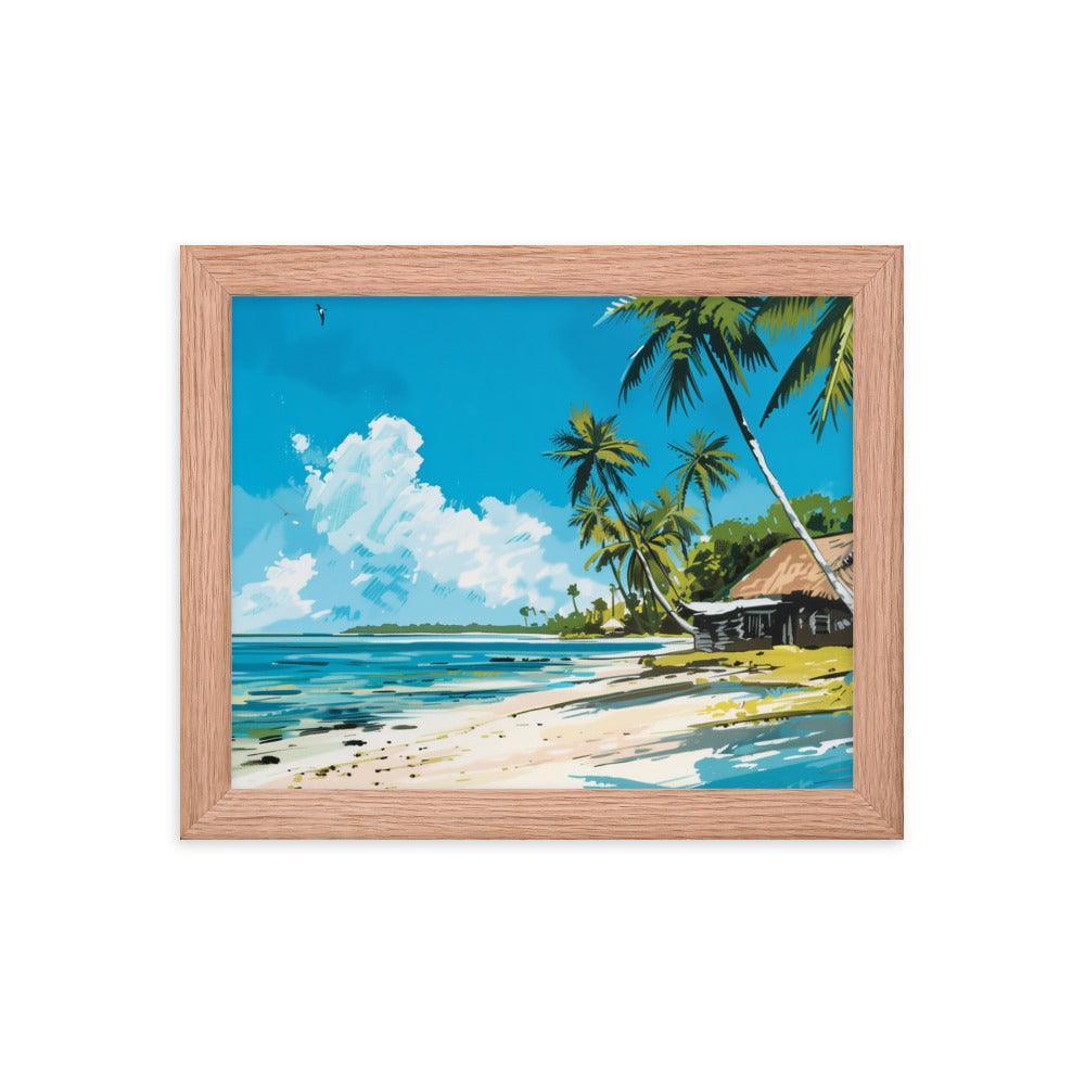 Kiribati Tropical Beach Hut Illustration Framed Poster - Oh Posters