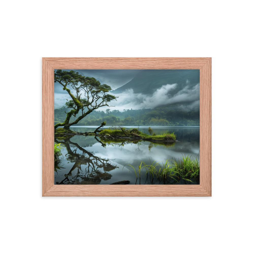 Indonesia Serene Lake Misty Mountains Framed Poster - Oh Posters