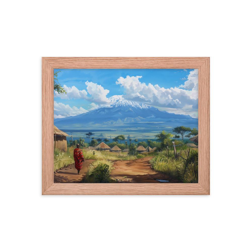 Kenya Maasai Village Kilimanjaro View Framed Poster - Oh Posters