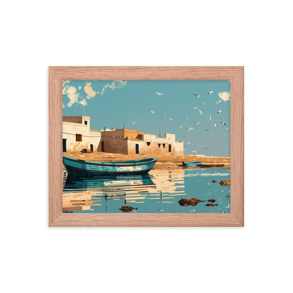 Mauritania Coastal Town Reflected on Calm Waters Framed Poster - Oh Posters