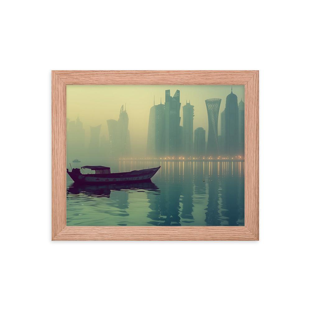 Qatar Foggy City Skyline Reflective Water Framed Poster - Oh Posters