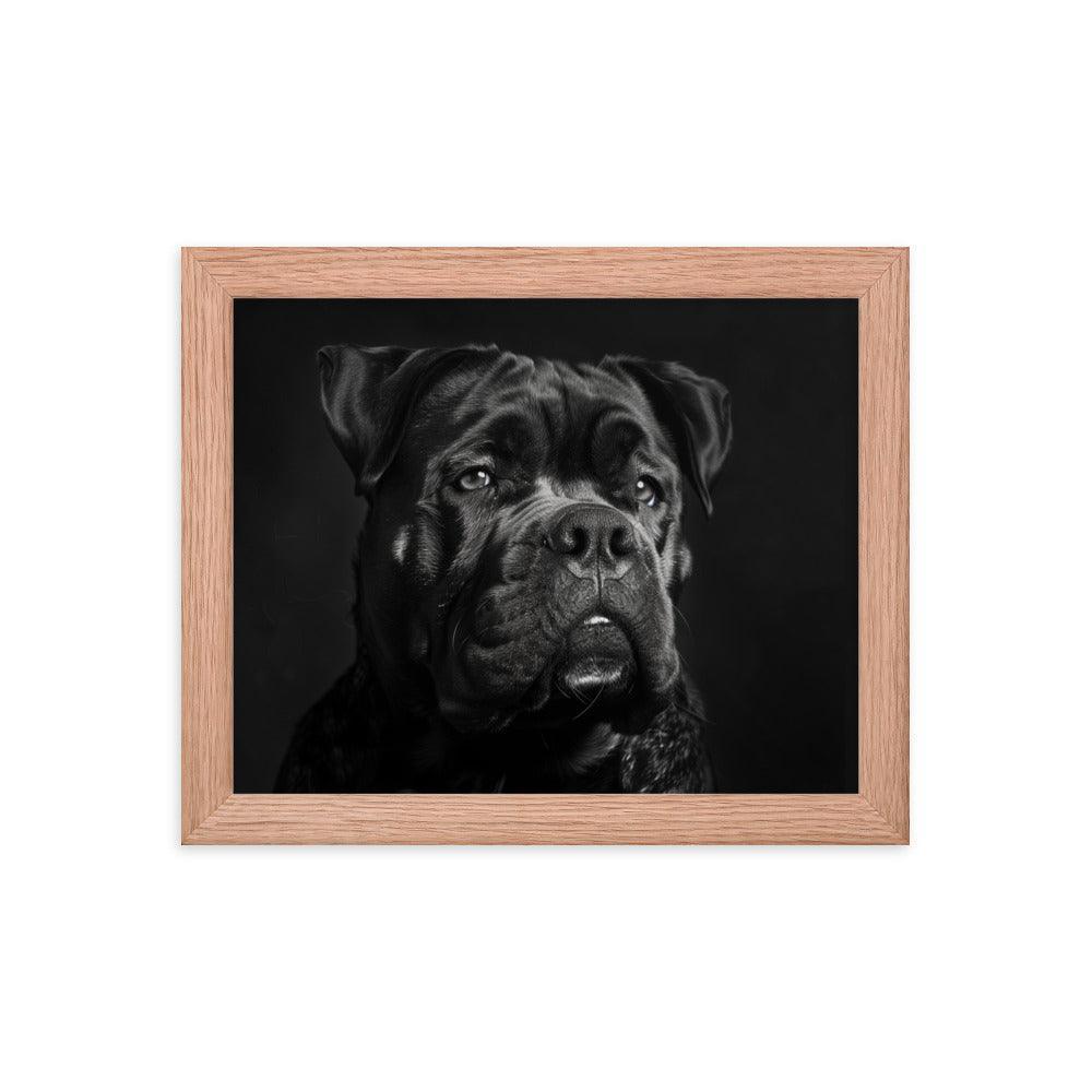 Cane Corso Black and White Close-Up Portrait Framed Poster - Oh Posters