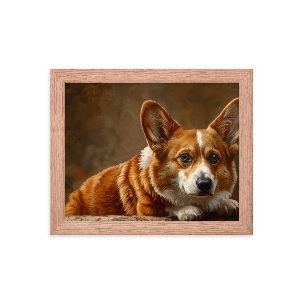 Cardigan Welsh Corgi Realistic Painting Portrait Framed Poster - Oh Posters