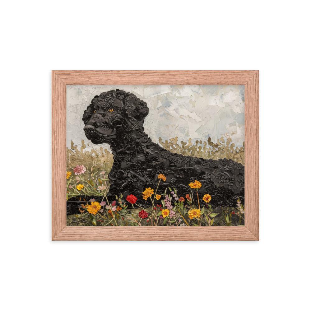 Curly-Coated Retriever Textured Flower Field Painting Framed Poster - Oh Posters