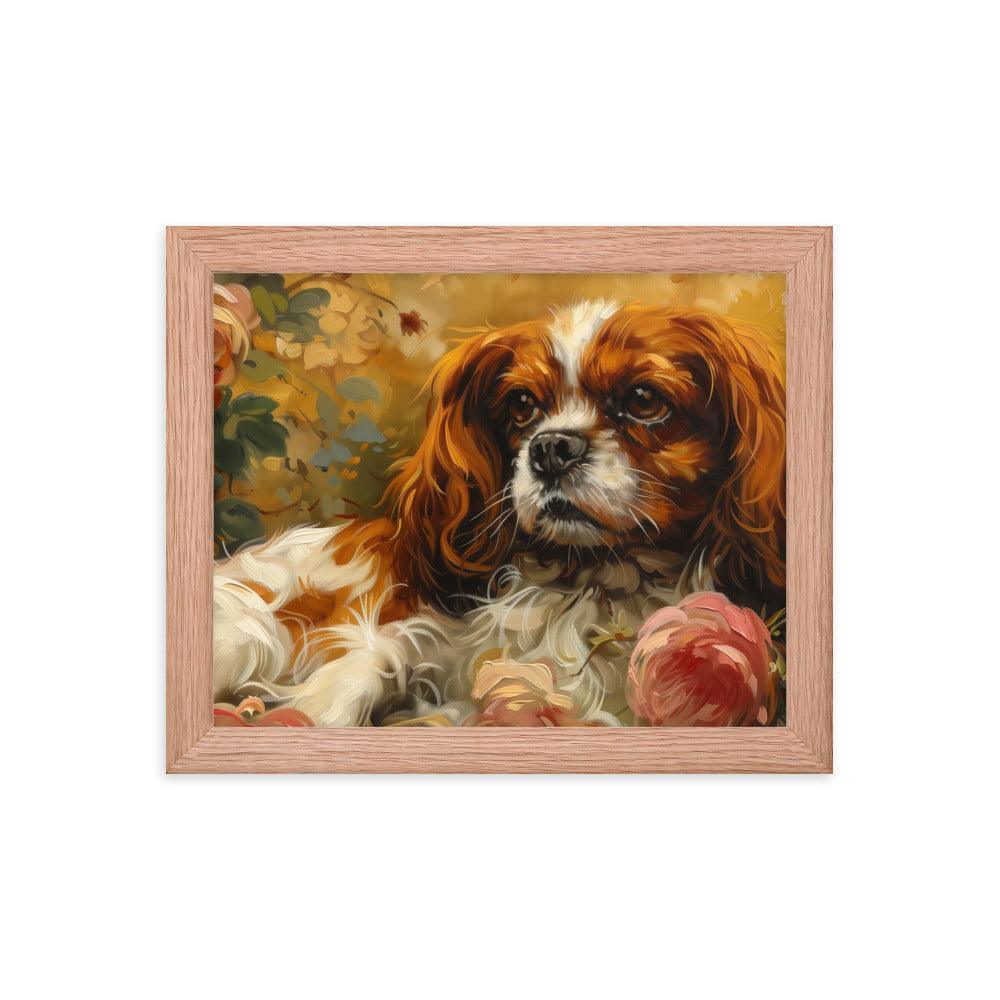 English Toy Spaniel Lying Among Roses Painting Framed Poster - Oh Posters